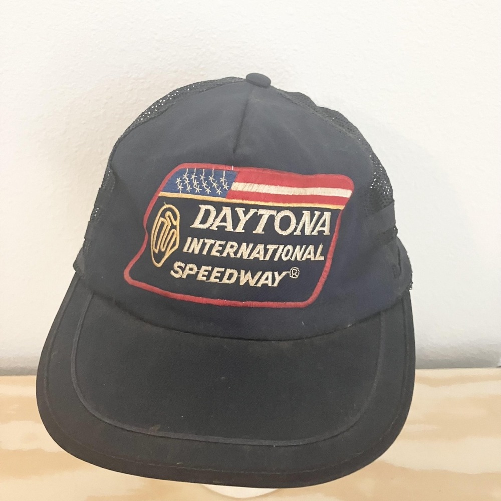Vintage Daytona International Speedway Hat Cap Snap Back NASCAR Racing 3 Stripe